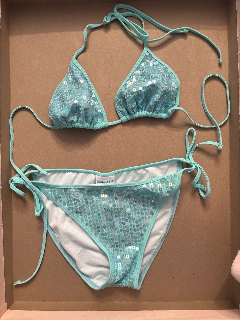 Sequin Aqua Tie-Side Bikini w skirt